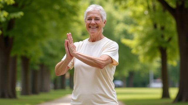 Thumbnail for a video on joint mobility featuring an active older adult stretching outdoors.
