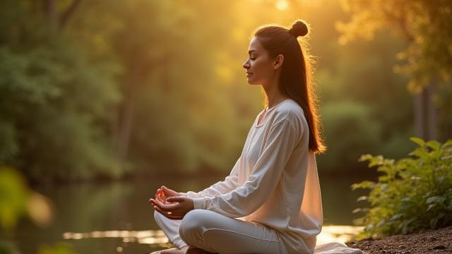 Thumbnail for a video on stress resilience featuring a person practicing meditation in a serene outdoor setting.
